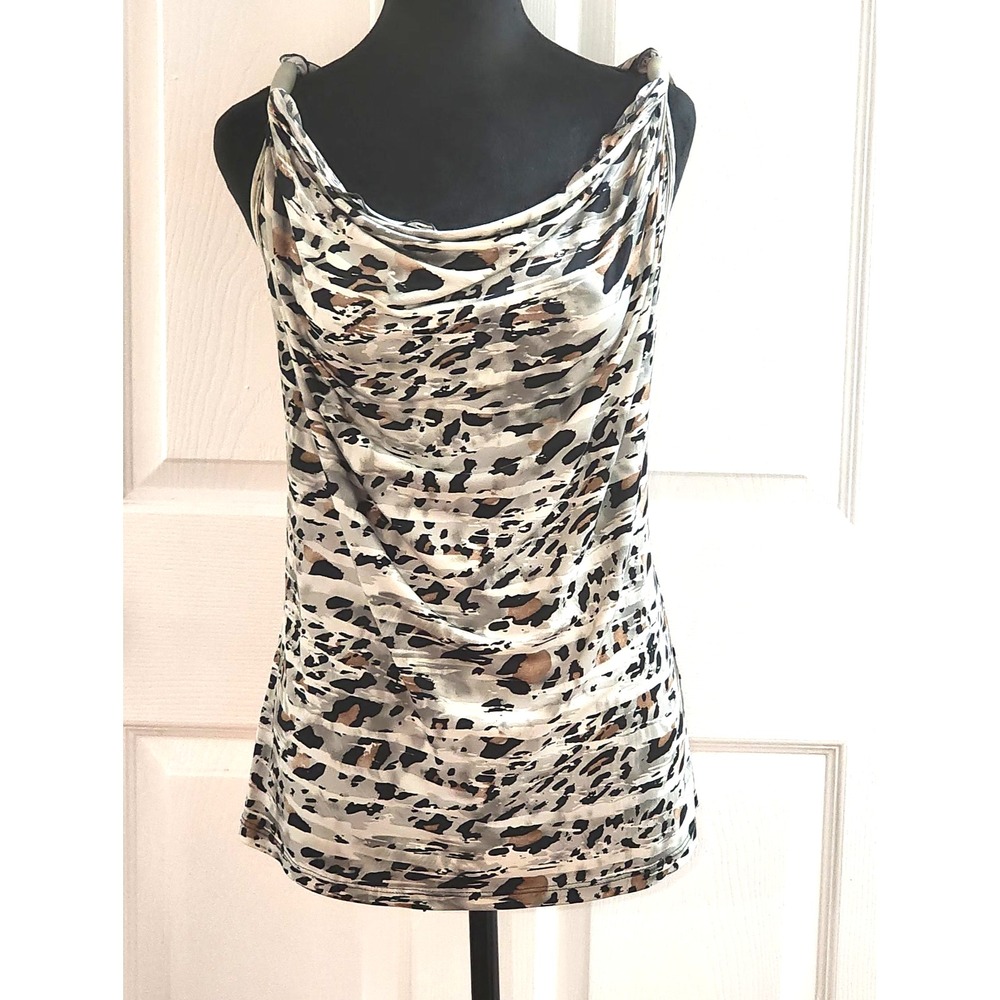 Linda  Lundstom Animal Print Tank with Matte Silver Strap Adjusters Size Medium